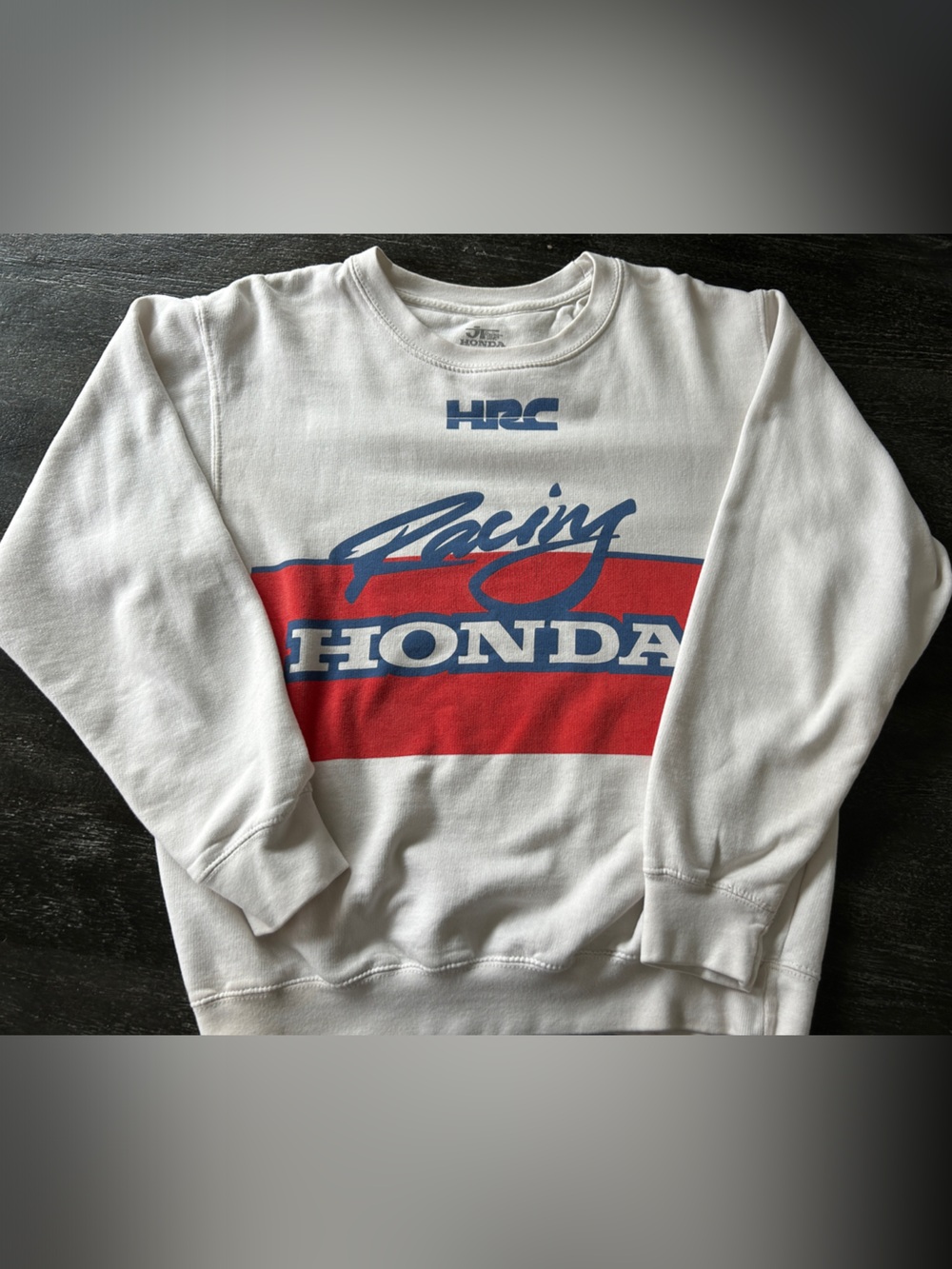 Vintage Honda Racing Crewneck Sweatshirt in White with Red & Blue Graphic